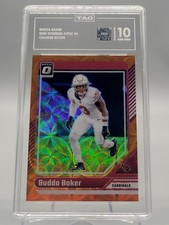 2024 DONRUSS OPTIC BUDDA BAKER ORANGE SCOPE 10 GEM CARD /79 CARDINALS NFL TAG