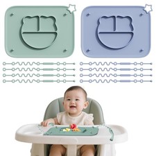 2 Pack Silicone Baby Placemats with Non-Slip Strong Suction Base and Anti-Dro...