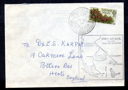 Falkland Islands - 1972 First Overseas Airmail Cover from Temporary Aerodrome