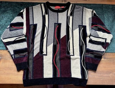 J Simon 90s Coogi  Knit Sweater Mens M Vintage Abstract Cozy Grunge Geometric