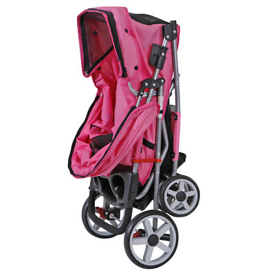 4-Wheel Foldable Dog Stroller With Cup Holder & Rain Cover - For Pets Up To 30 Lbs