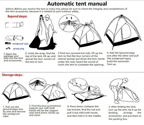 Camping Zelt Kuppelzelt 3-4 Personen Automatik Pop up Zelt Wurfzelt Wasserdicht - Bild 22 von 39