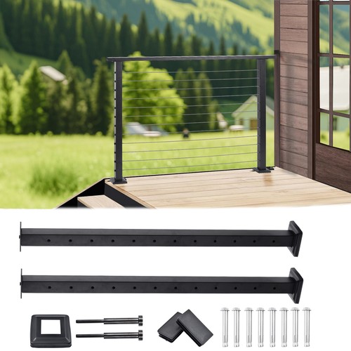 42" Stainless Steel Cable Railing Kit, Adjustable Black Handrail For Deck/Stairs - Picture 1 of 9