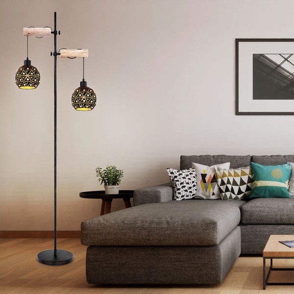 Stehlampe Holzleuchte Stehleuchte Wohnzimmerlampe Kristalle Verstellbar H 168 Cm-image