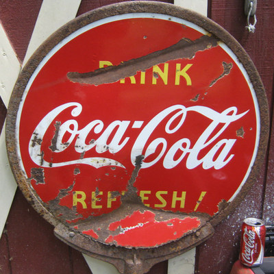 ANTIQUE LG COCA COLA SODA DBL SIDED LOLLIPOP PORCELAIN ART DECO