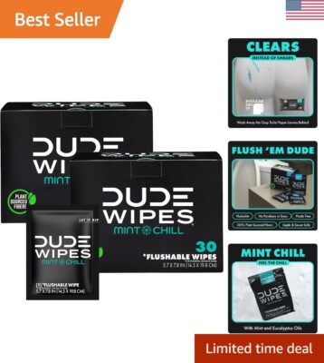 Extra-Large Individually Wrapped Flushable Wipes - Travel-Friendly Mint Clean