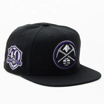 Mitchell & Ness Denver Nuggets HWC Size 7 5/8 Fitted Hat Flat Bill Purple Black