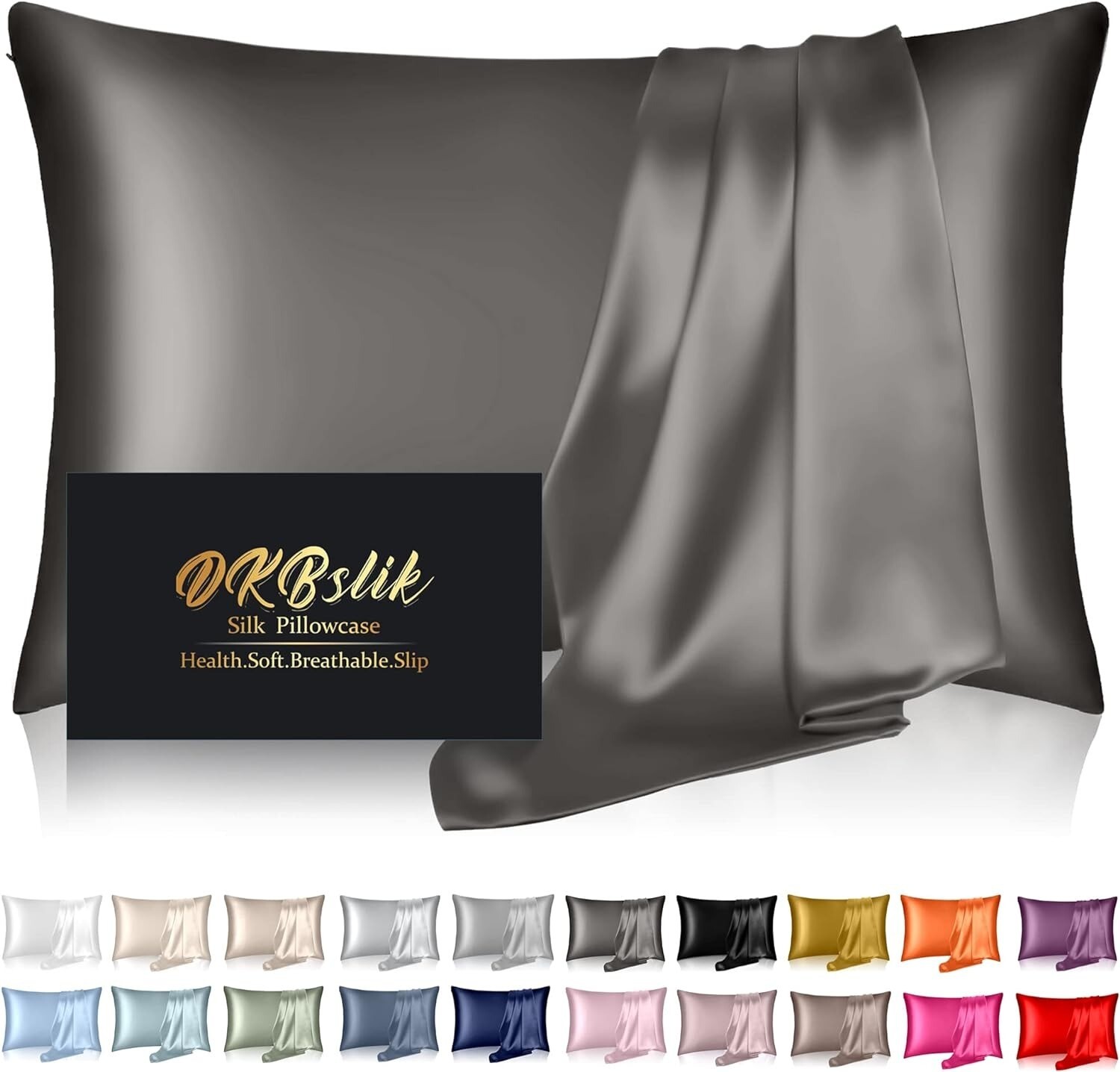 1Pack Silk Pillowcase,Blissy -like DKBslik for Hair and Skin,Deep Grey Standart-image