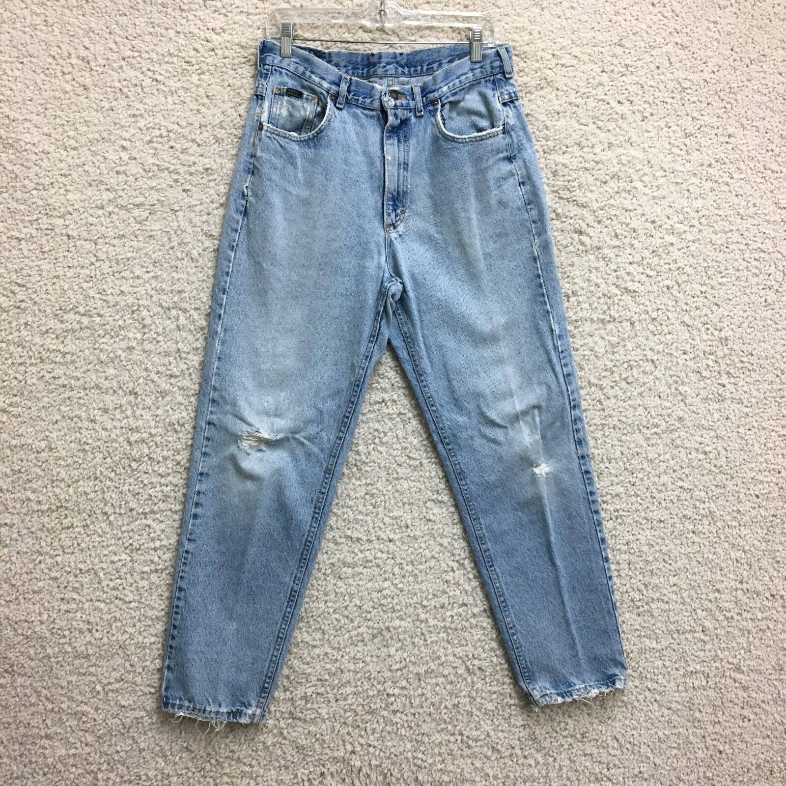 VINTAGE Lee Womens High Rise Tapered Jeans 34x32 Light Wash Blue Denim USA Made