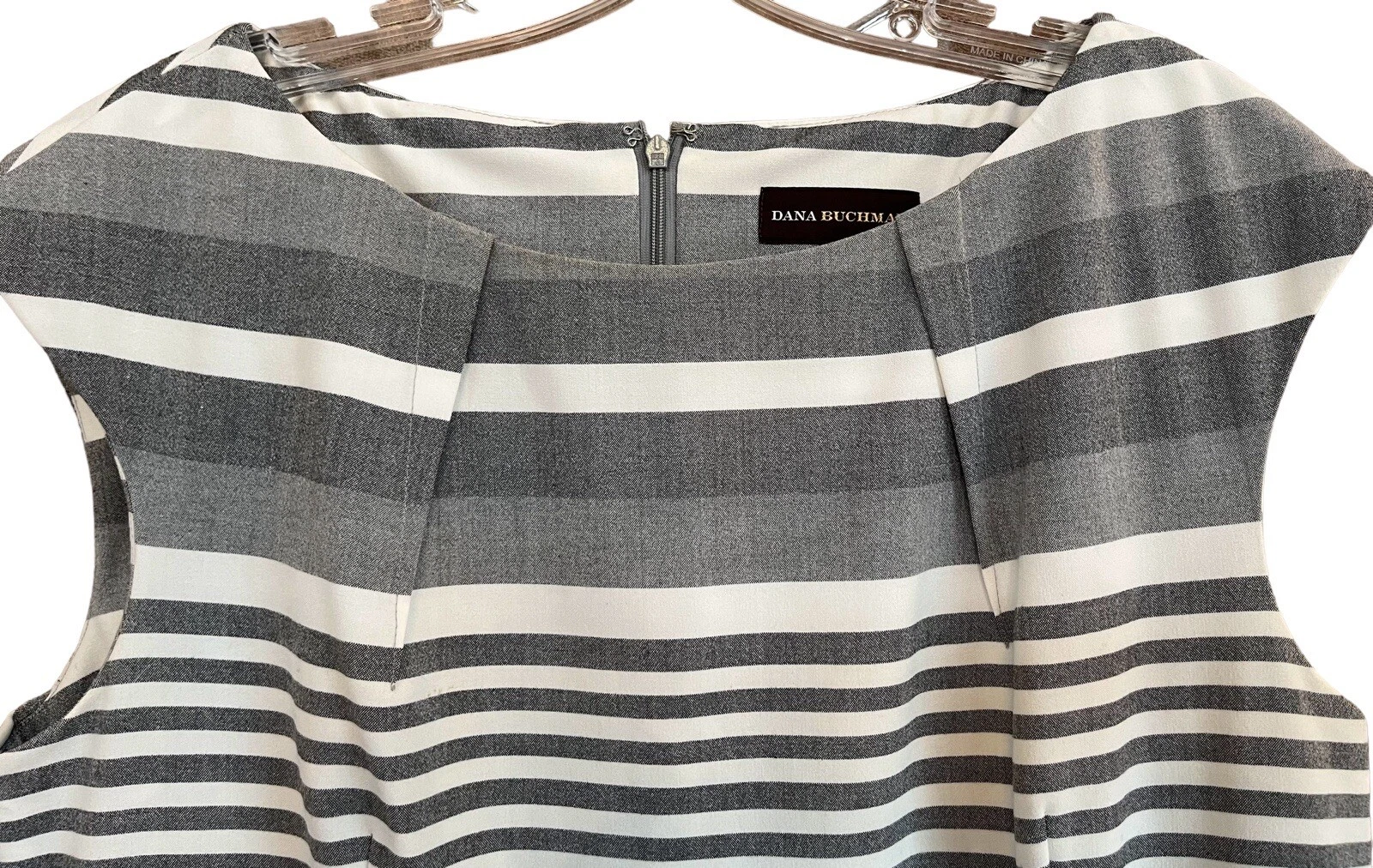 OFF WHITE Abito donna Dana Buchman 14 bianco sporco grigio nero plissettato righe cintura Corpcore