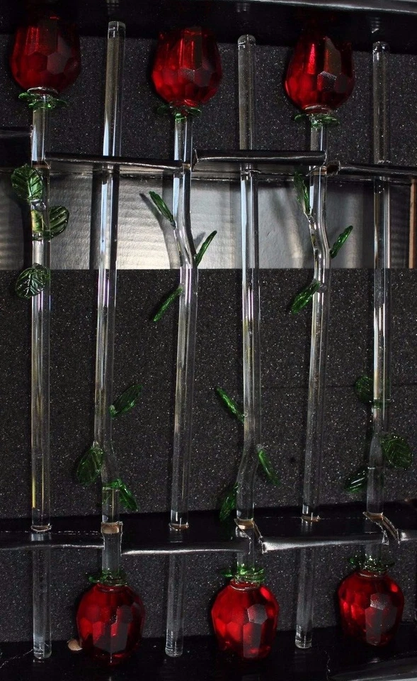 6 x 12 英寸红玻璃玫瑰花束带绿叶,情人节母亲节! — 第 3/4 张图片