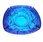 Vintage Blenko Glass Large MCM Party Ashtray Turquoise Blue Berries 8 3/4"