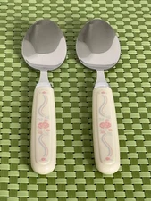 Corelle ENGLISH BREAKFAST Stainless 2 Soup Spoons Corning Pink Floral Flatware