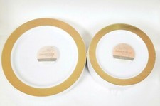 NEW DAVID TUTERA WHITE,METALLIC GOLD RIM 24 DINNER,48 SALAD PLASTIC PARTY PLATES