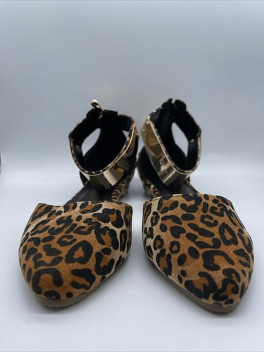 LILIANA Ankle Strap Leopard Print Flats 