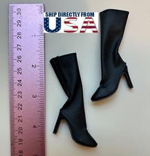 1/6 Black Leather Boots Hollow For 12" PHICEN Hot Toys JIAOU Doll Female Figure