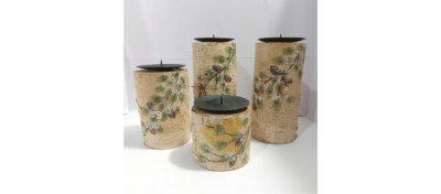 SET of 4 BIRCH Wood LOG PILLAR CANDLE HOLDERS STANDS Farmhouse Decor