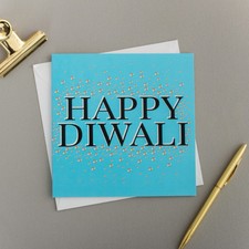 Diwali Greeting Card Blue Diamonte Designed and Printed in the UK 