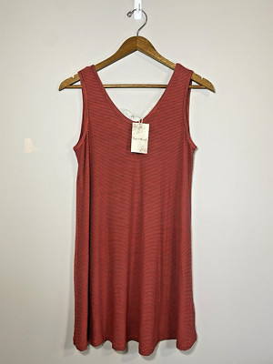 Hem & Thread Dress Womens MEDIUM Red Black Striped Tie Back Swing Trapeze Shift