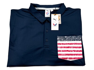 Puma Volition XXL Men's Flag Paisley Pocket USA Polo Golf Navy Shirt NWT