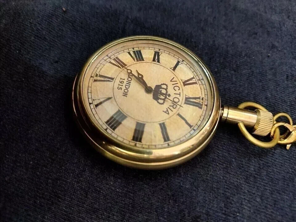 Antique Vintage Style Maritime Brass Victoria London 1915 Pocket Watch gift - Image 3 of 4