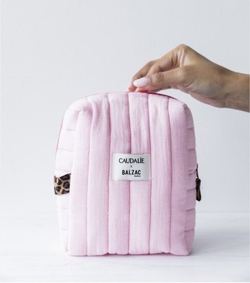 CAUDALIE X BALZAC PARIS Pink Quilted Cotton Cosmetic Bag Pouch Limited Edition