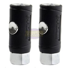 Two 1/4" FNPT Safety Couplers Industrial Style Air Plug Push Button Release