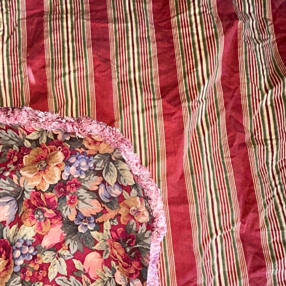 Waverly потертый шик пододеяльник полный королева красный цветочные полоски бахрома хлопок  - Изображение 2 из 4