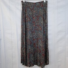 Weathervane Vintage L Paisley Button Front Maxi Skirt Burgundy Bohemian Flowy
