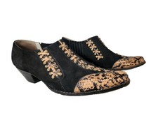 Vintage Western Black Leather Shoes Country Pointed Toe Snake Textured Italy 9
