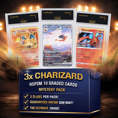 3x Charizard Gem Mint PKM Cards Mystery Pack - HOFSM 10 Graded