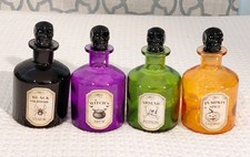 Halloween Potion Bottles Glass Jars Skull Stopper Apothecary Decor 5" Set NEW 4