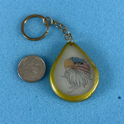 Patriotic Bald Eagle American Flag Handmade Hand Painted Keychain Key Ring 58369