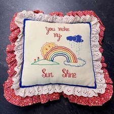 You Make My Sun Shine Hand Embroidered Throw Pillow Cottagecore Barbara & Cheryl
