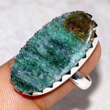 925 Silver Plated Green Aventurine Ring US 8 Handmade Jewellery JW