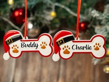 Personalized Bone Christmas Ornament for Dog, Custom Resin Paw Ornament, New Pup