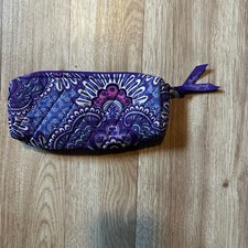 Vera Bradley Quilted Cosmetic Makeup Bag Pouch Purple Paisley Zip Pouch