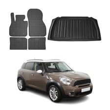 Fußmatten & Kofferraumwanne Set für Mini Countryman 2010-2016 Gummi Schwarz 5x