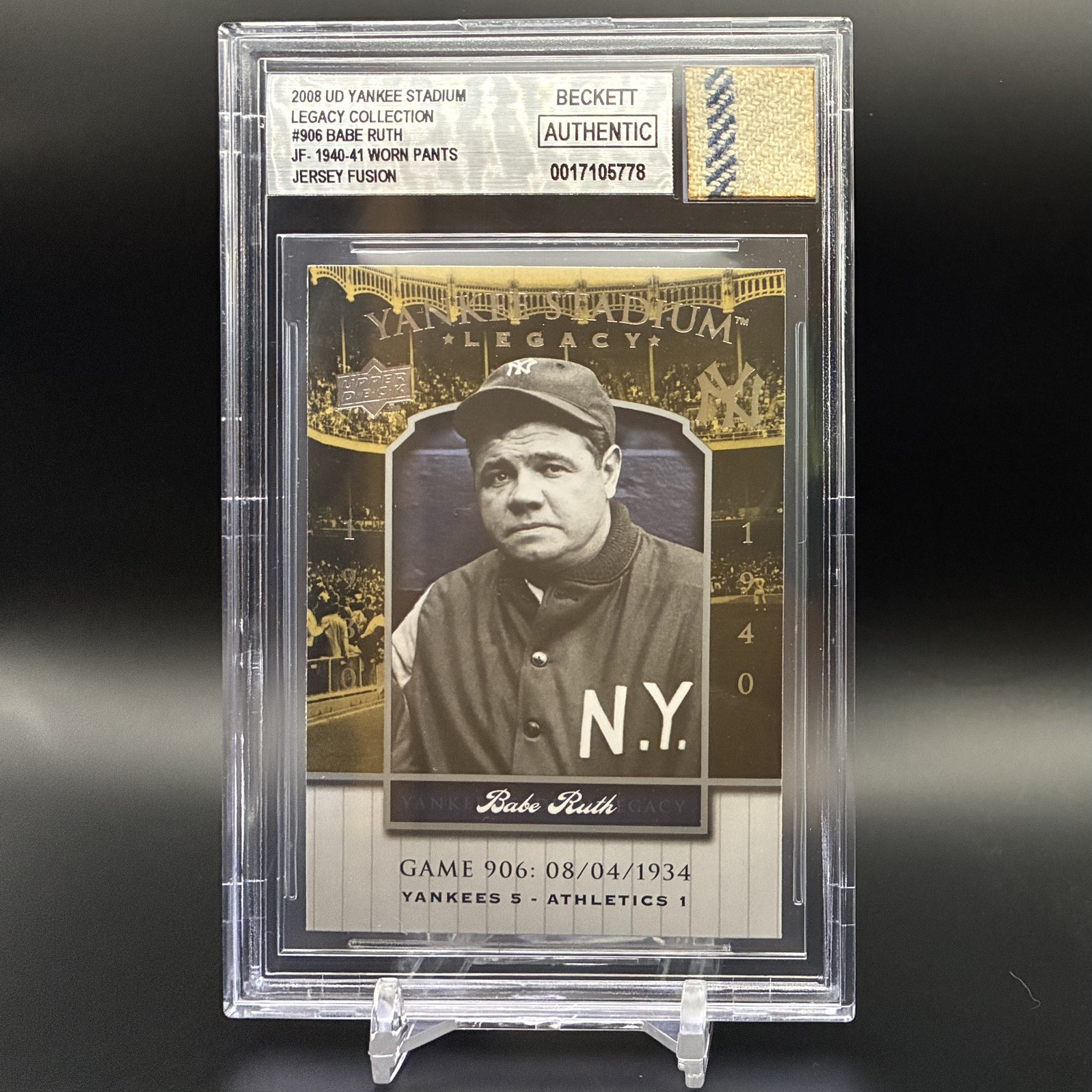 2008 Upper Deck NY Yankees Legacy BABE RUTH Game Worn Pants Patch Jersey Fusion