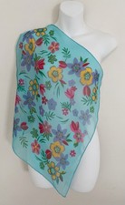 LIZ CLAIBORNE Silk Scarf Blue Pink Multicolor Floral 19  Square Vintage Career