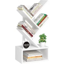Small Tree Book Shelf 5 Tier Black Bookcase Floor Standing Organizer