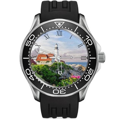 Lighthouse Scenic Diver Armbanduhr sportlicher Stil Silikon schwarzes Armband