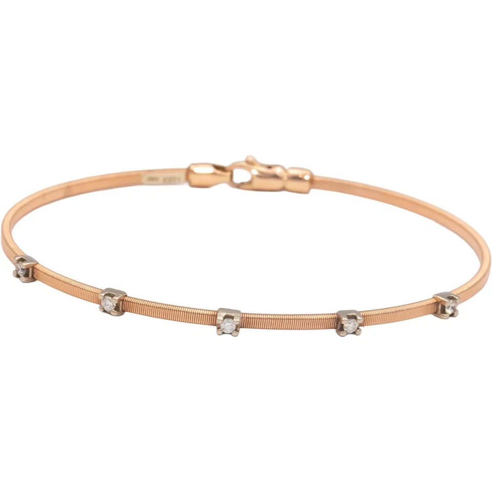 Italy 14k Rose Gold VS Round Cut Diamond Five Stone Bracelet 0.15CT