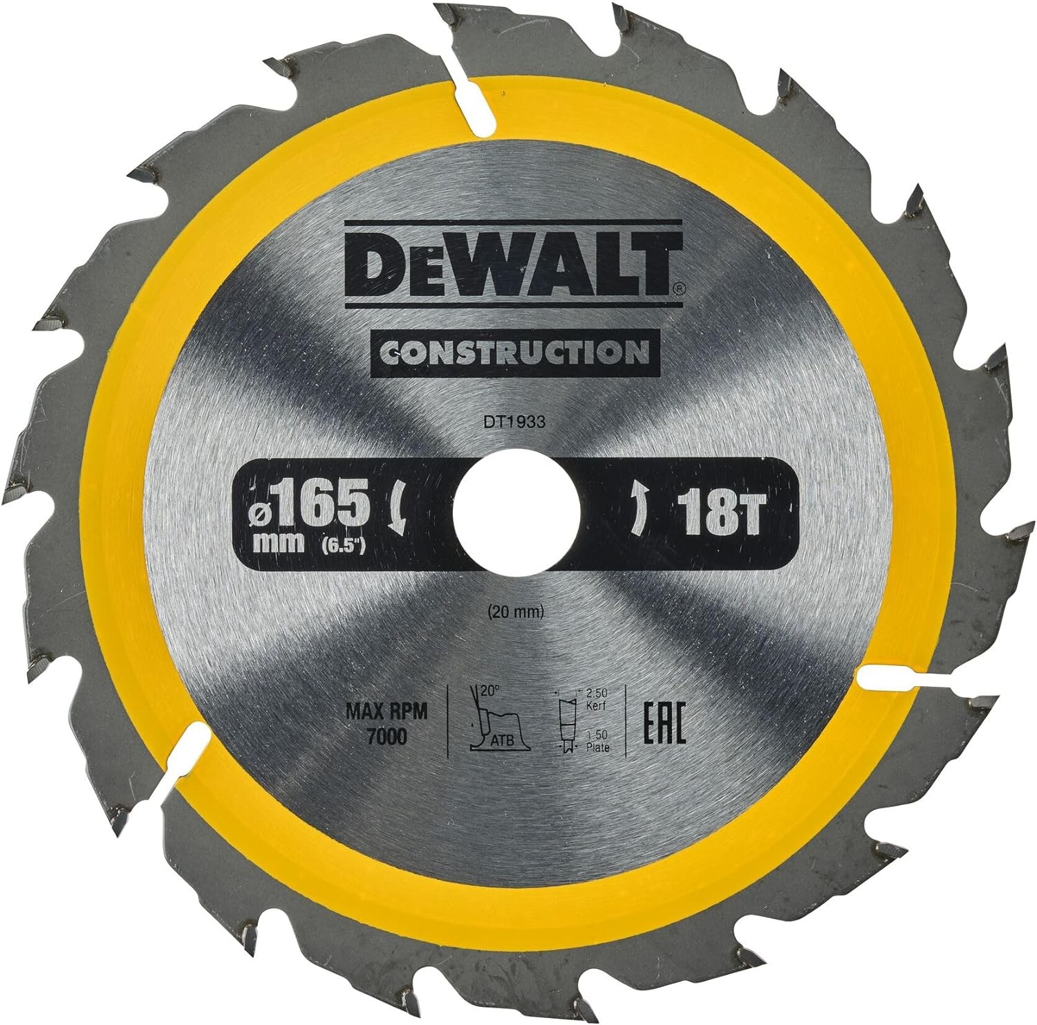 DeWalt DT1933-QZ Lama Sega Circolare 165x20mm 18T Legno Chiodato