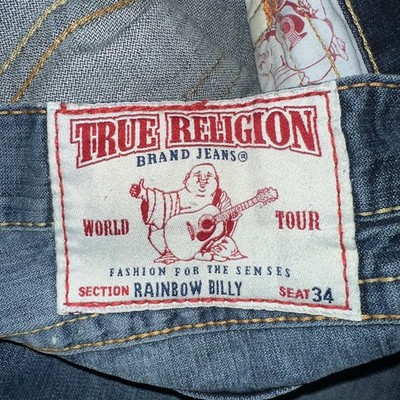 Vintage True Religion Rainbow Stitch Billy Jeans Medium Wash Big T
