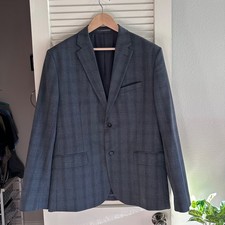 H&M Men's Slim Fit Glen Plaid Suit Jacket / Blazer, 44R (Gray)