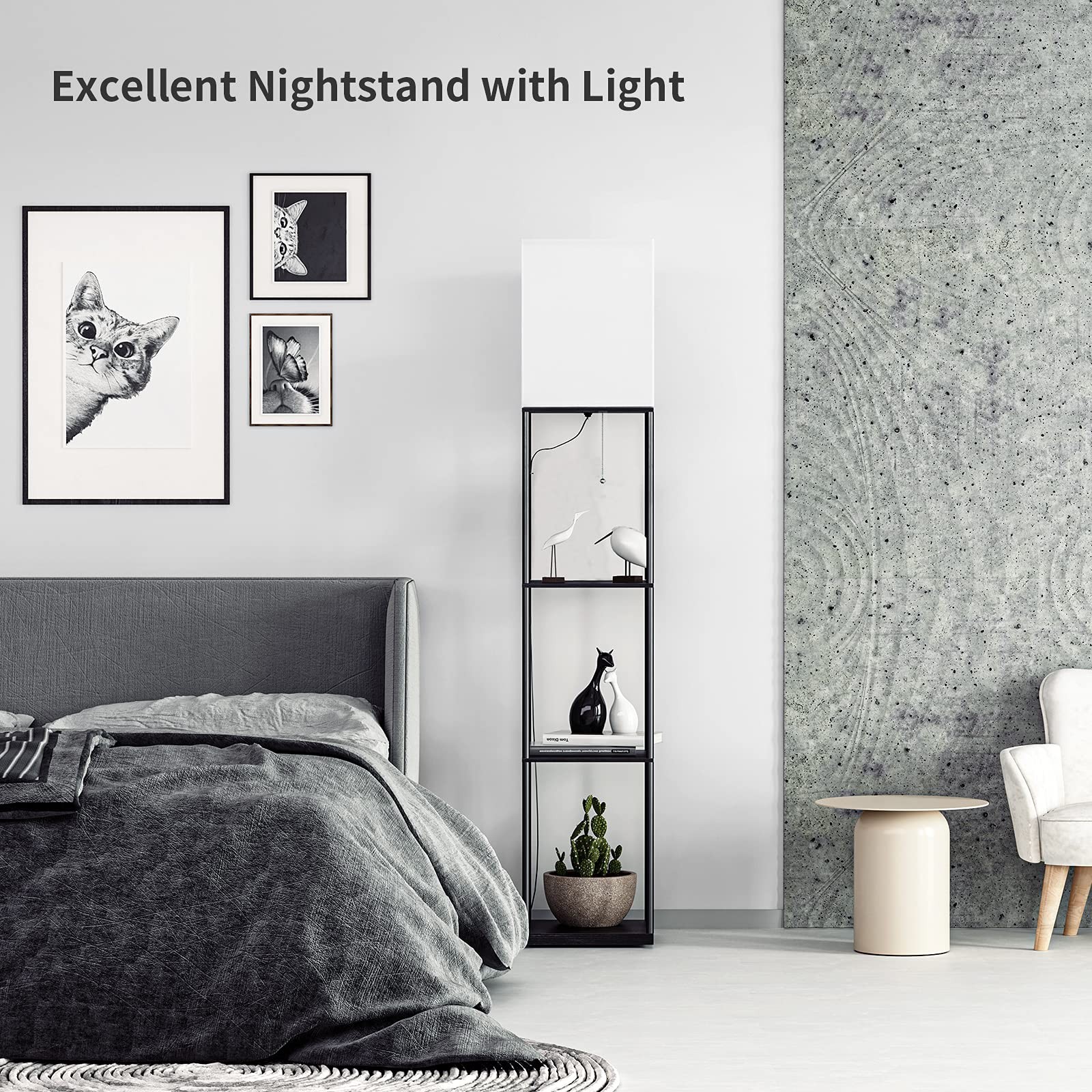 Floor Lamp with Shelves, Modern Square Standing Lamp with 3 Color Temperature... thumbnail 5