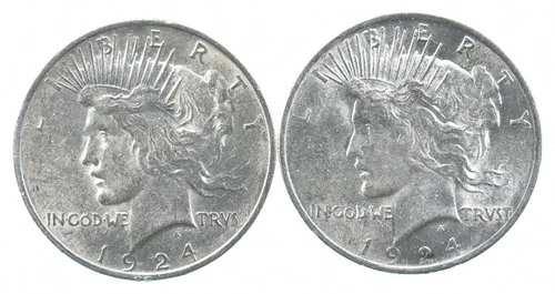 1924 & 1924 & Peace Silver Dollar $1 Bullion Collection Lot *874