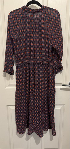 Benetton Midi Dress Size 12 Button Up Viscose Black Red Blue - Picture 4 of 4