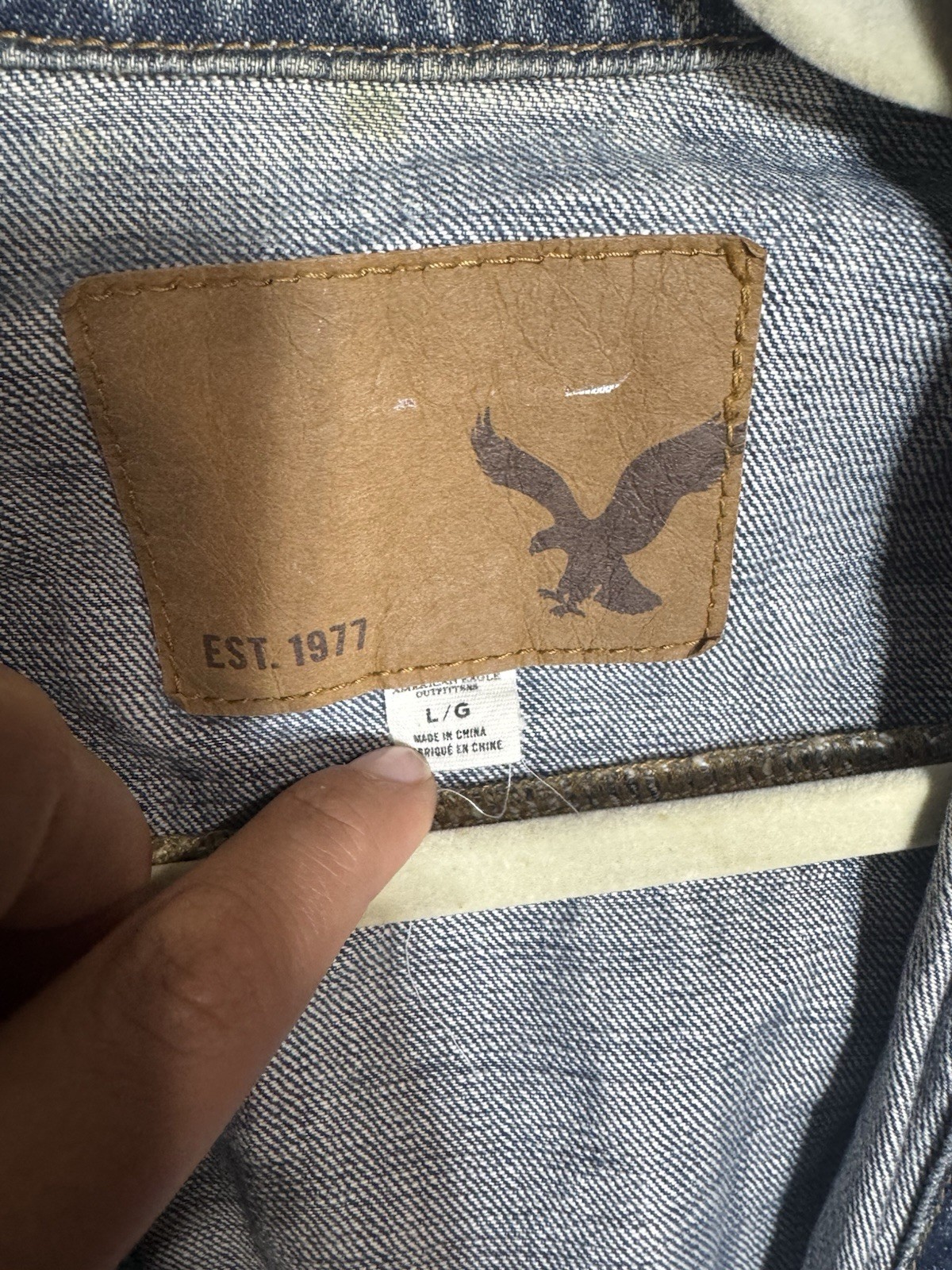 2014 American Eagle Outfitters Denim Athletic Fit Jacket Mens Large Blue Jean image 3